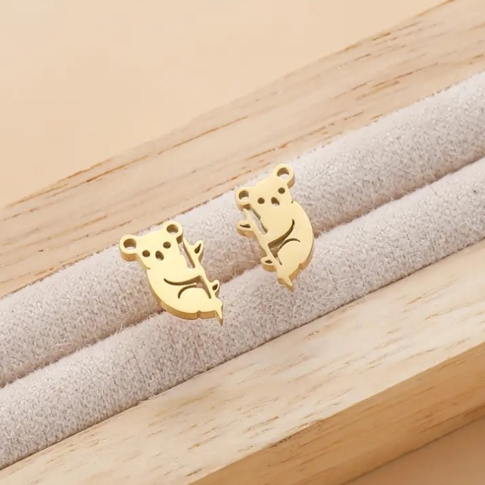 Gold Koala Bear Earrings - Picture 3 of 3
